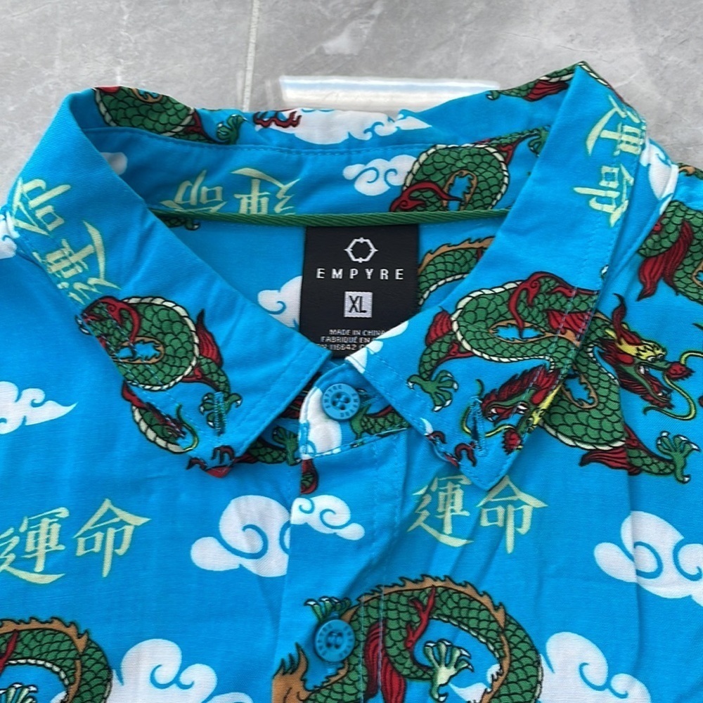 Men’s Empyre Button Down Short Sleeve Collared Dress Shirt With Dragons XL - Picture 3 of 16